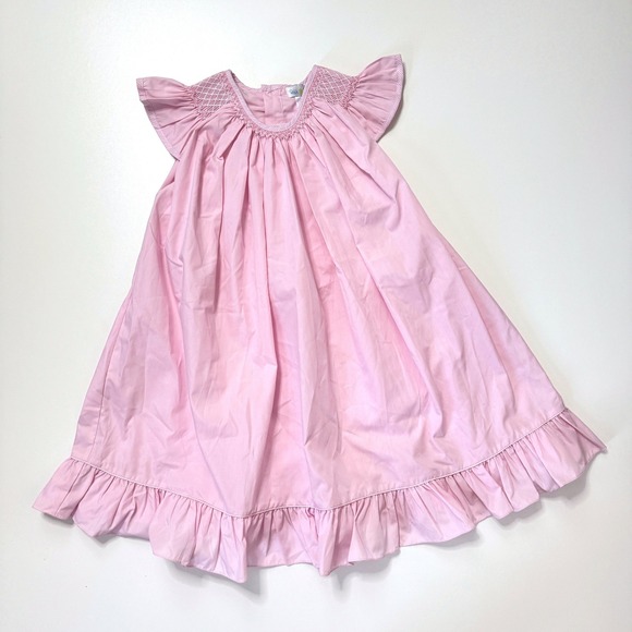 Petit Pomme Toddler Girl Pink Smocked Spring Bishop Dress Flutter Sleeve 3T - Picture 2 of 5
